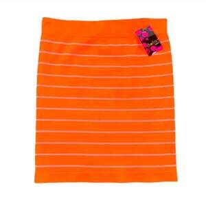 Sofra Neon Orange Stripe Mini Skirt ONE SIZE